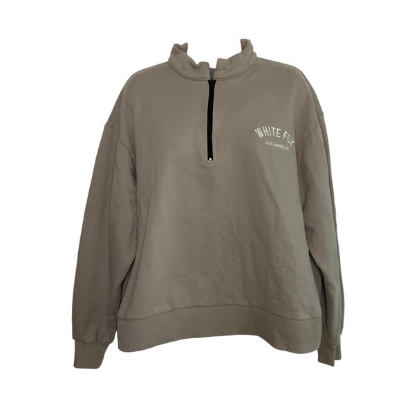 White Fox Los Angeles Half-Zip Pullover Sweatshirt S Cotton-Polyester tan taupe - Picture 1 of 9